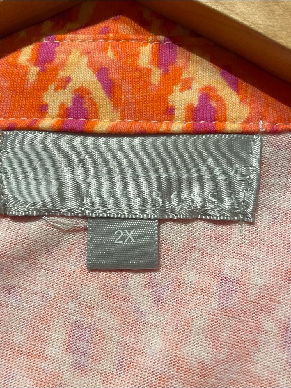 Alexander Del Rossa Pajama Top with White Piping Orange Pink Ikat Design Size 2X - Picture 9 of 10